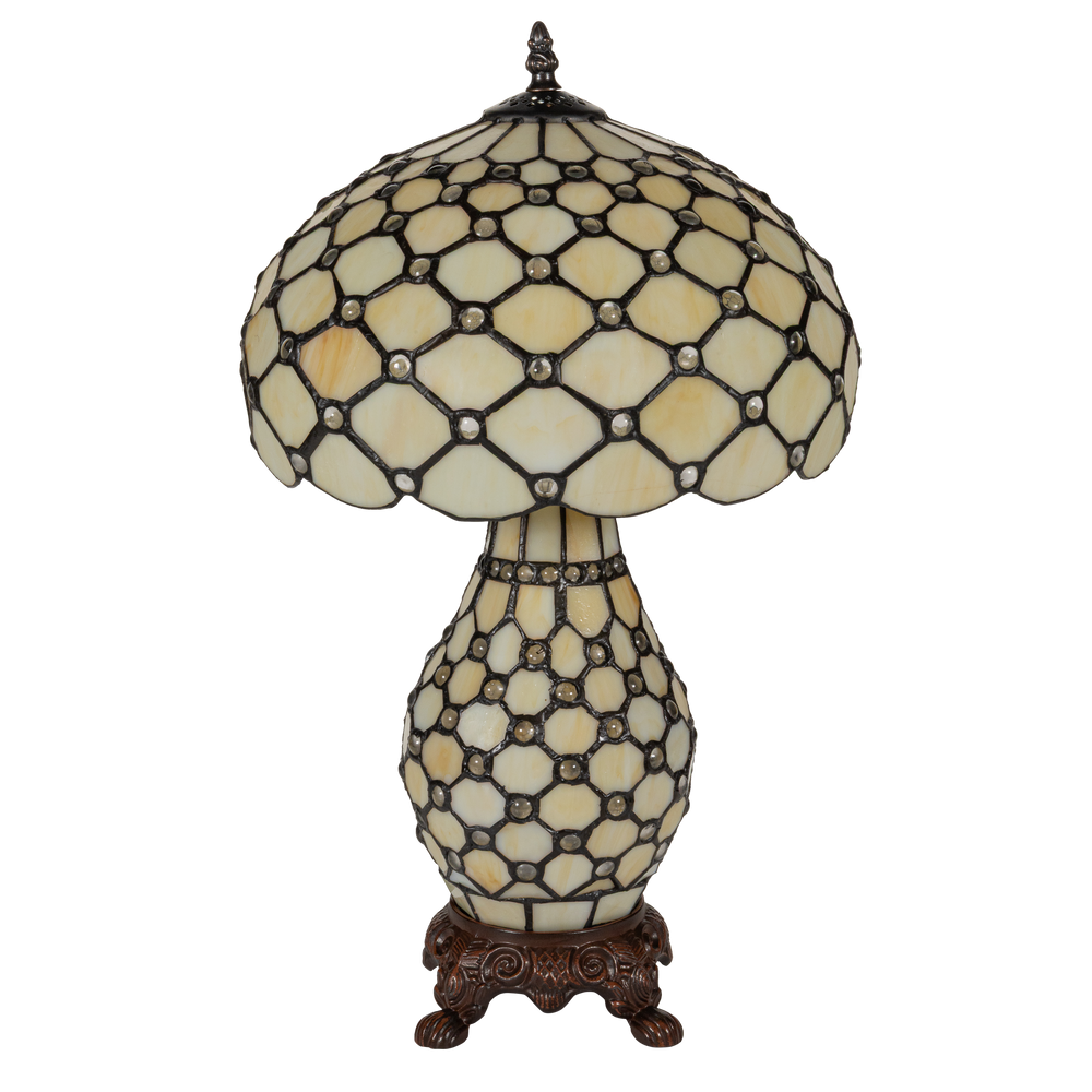 Tiffany tafellamp met verlichte voet – honingraatstructuur – Ø 30 cm × H 48 cm (Art. 7605)