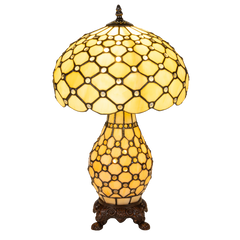 Tiffany tafellamp met verlichte voet – honingraatstructuur – Ø 30 cm × H 48 cm (Art. 7605)