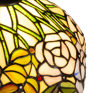 Tiffany tafellamp met verlichte voet – rozen & bladmotief – Ø 30 cm × H 48 cm (Art. 7606)