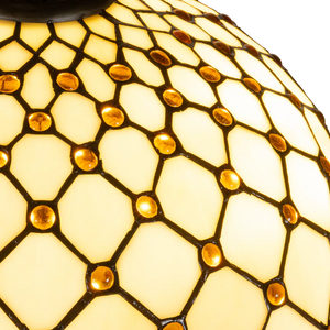 Tiffany tafellamp met verlichte voet – amber & rood accenten – Ø 41 cm × H 58 cm (Art. 7607)