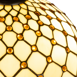 Tiffany tafellamp met verlichte voet – amber & rood accenten – Ø 41 cm × H 58 cm (Art. 7607)