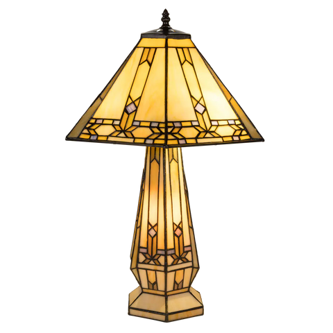 Tiffany tafellamp met verlichte voet – geometrisch ontwerp – H 58 cm x B 41,5 cm (Art. 7608)