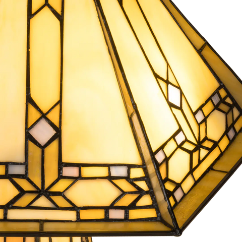 Tiffany tafellamp met verlichte voet – geometrisch ontwerp – H 58 cm x B 41,5 cm (Art. 7608)
