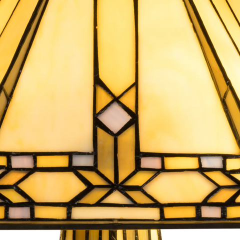 Tiffany tafellamp met verlichte voet – geometrisch ontwerp – H 58 cm x B 41,5 cm (Art. 7608)