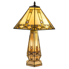 Tiffany tafellamp met verlichte voet – geometrisch ontwerp – H 58 cm x B 41,5 cm (Art. 7608)
