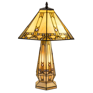 Tiffany tafellamp met verlichte voet – geometrisch ontwerp – H 58 cm x B 41,5 cm (Art. 7608)