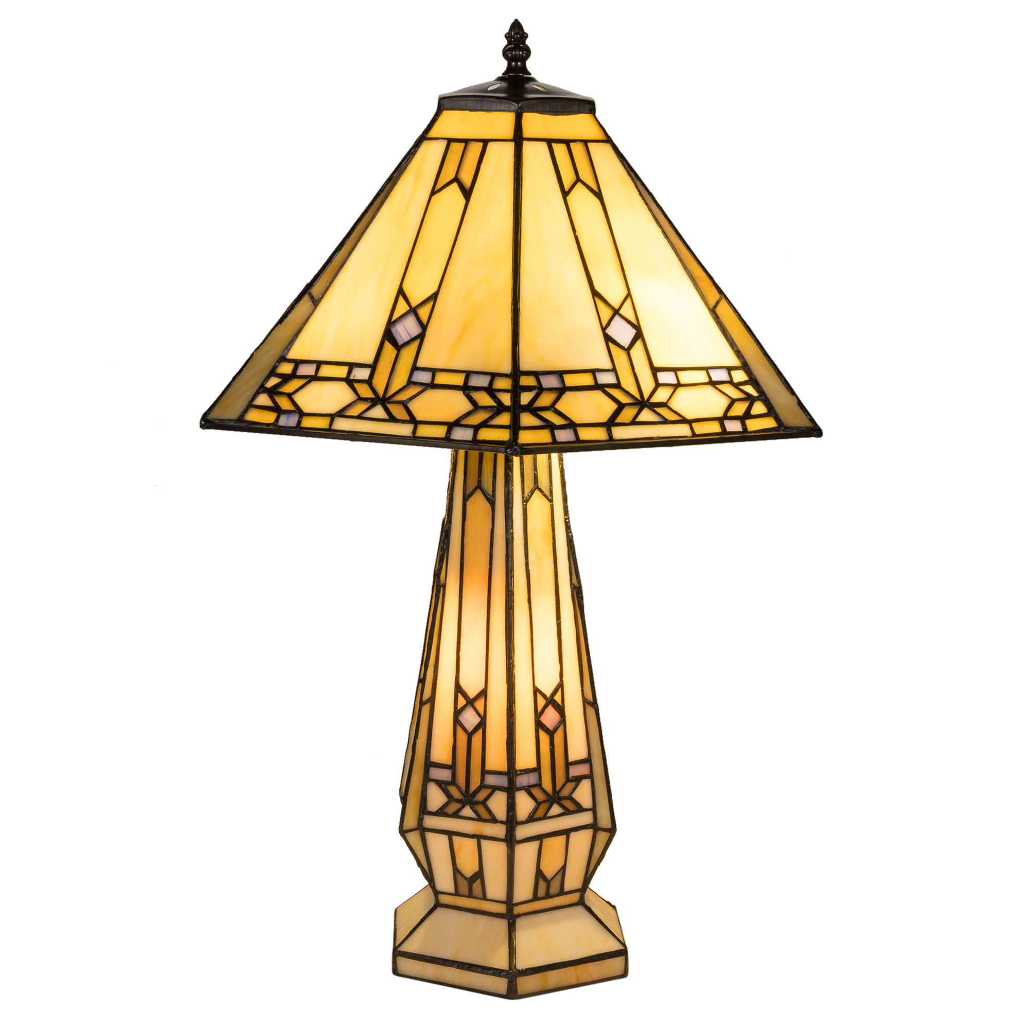 Tiffany tafellamp met verlichte voet – geometrisch ontwerp – H 58 cm x B 41,5 cm (Art. 7608)