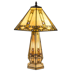 Tiffany tafellamp met verlichte voet – geometrisch ontwerp – H 58 cm x B 41,5 cm (Art. 7608)