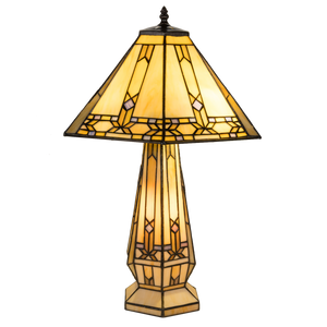 Tiffany tafellamp met verlichte voet – geometrisch ontwerp – H 58 cm x B 41,5 cm (Art. 7608)