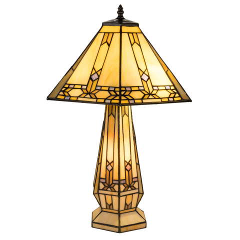 Tiffany tafellamp met verlichte voet – geometrisch ontwerp – H 58 cm x B 41,5 cm (Art. 7608)