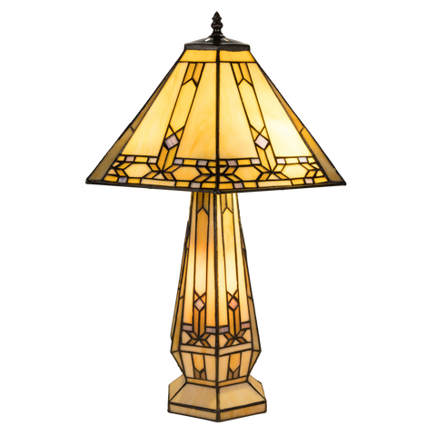 Tiffany tafellamp met verlichte voet – geometrisch ontwerp – H 58 cm x B 41,5 cm (Art. 7608)