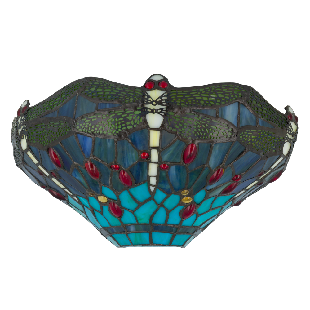 Tiffany libelle (dragonfly) wandlamp – Blauwtinten – B 25 × H 14 cm (Art. 7702)