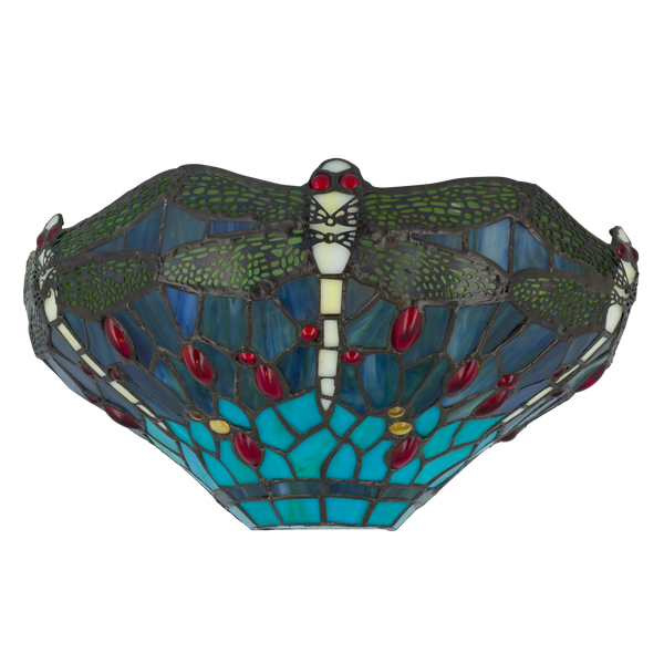Tiffany libelle (dragonfly) wandlamp – Blauwtinten – B 25 × H 14 cm (Art. 7702)
