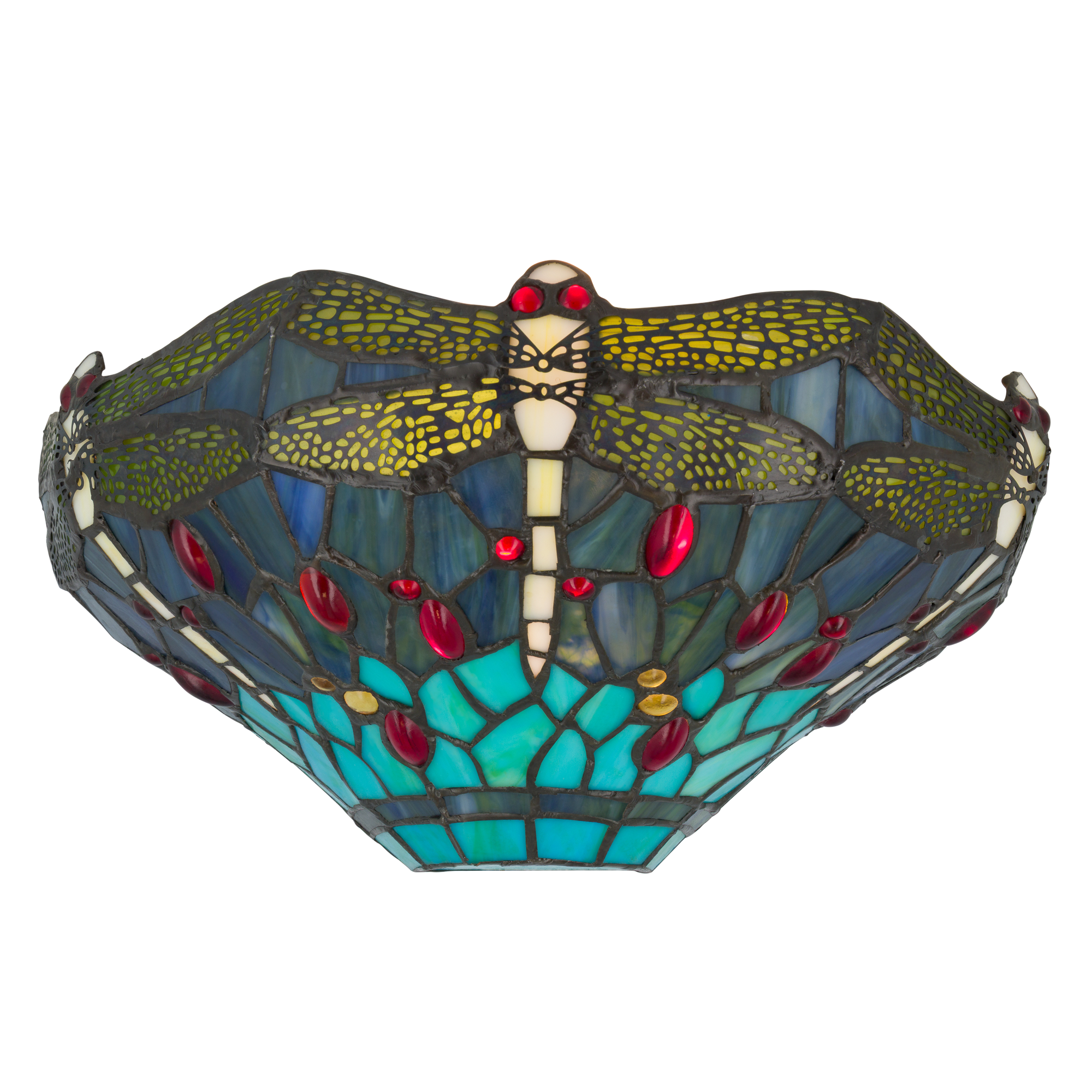 Tiffany libelle (dragonfly) wandlamp – Blauwtinten – B 25 × H 14 cm (Art. 7702)