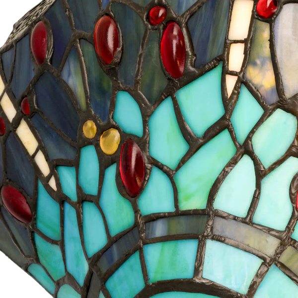 Tiffany libelle (dragonfly) wandlamp – Blauwtinten – B 25 × H 14 cm (Art. 7702)