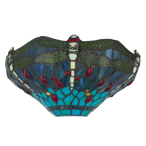 Tiffany wandlamp libellen van glas in lood in blauw-, groen- en roodtinten, uitgeschakeld