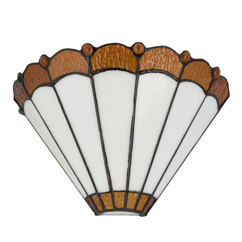 Tiffany wandlamp klassiek rustig van glas in lood in wit-, amber- en bruintinten, uitgeschakeld