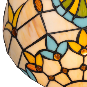 Detail Tiffany wandlamp art nouveau van glas in lood in crème-, geel- en blauwtinten