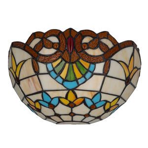 Tiffany wandlamp art nouveau van glas in lood in crème-, geel- en blauwtinten, uitgeschakeld
