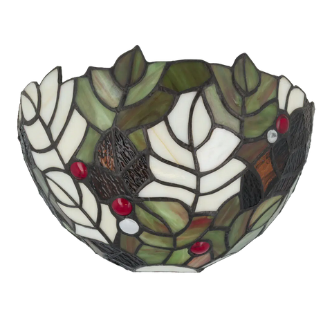 Tiffany wandlamp herfst en bladeren van glas in lood in groen-, bruin- en crèmetinten, uitgeschakeld