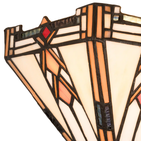 Detail Tiffany wandlamp art deco van glas in lood in crème-, amber- en oranjetinten