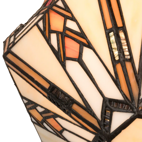 Detail Tiffany wandlamp art deco van glas in lood in crème-, amber- en oranjetinten