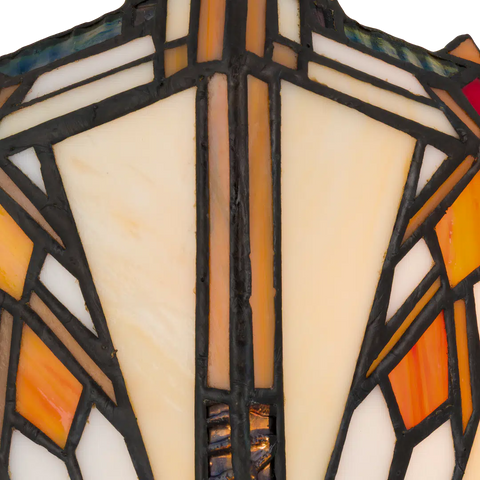 Detail Tiffany wandlamp art deco van glas in lood in crème-, amber- en oranjetinten