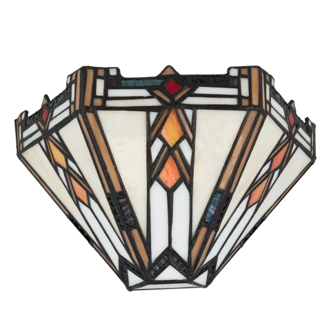 Tiffany wandlamp art deco van glas in lood in crème-, amber- en oranjetinten, uitgeschakeld