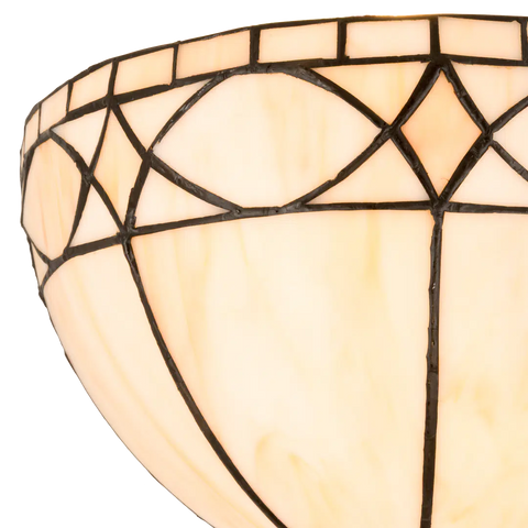 Detail Tiffany wandlamp art deco rustig van glas in lood in crème- en wittinten