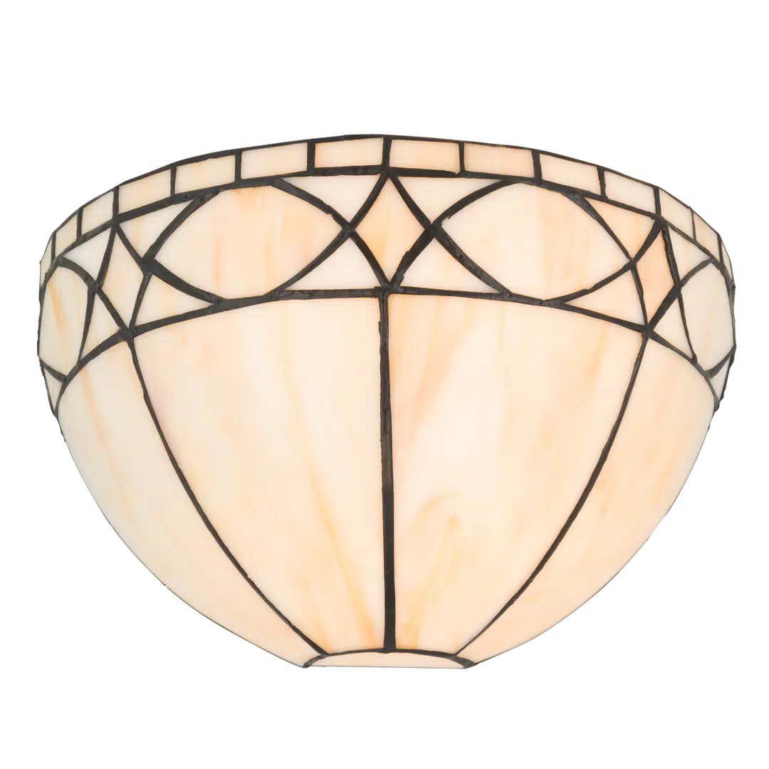 Roruvera Tiffany wandlamp art deco rustig van glas in lood in crème- en wittinten, brandend