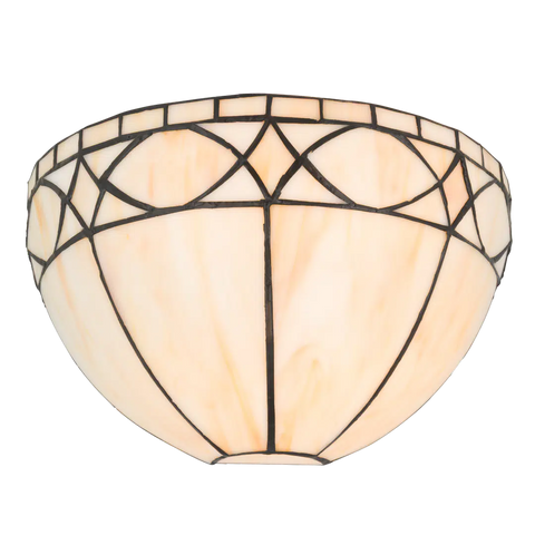 Roruvera Tiffany wandlamp art deco rustig van glas in lood in crème- en wittinten, brandend
