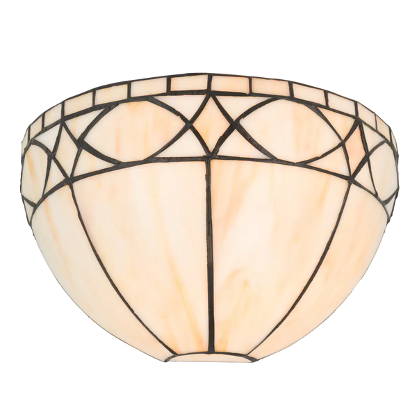 Roruvera Tiffany wandlamp art deco rustig van glas in lood in crème- en wittinten, brandend