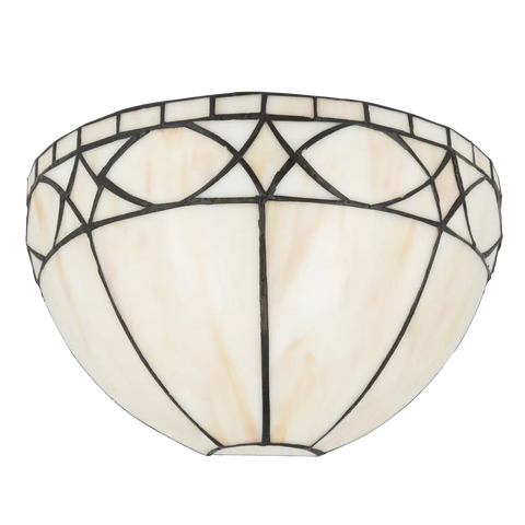 Tiffany wandlamp art deco rustig van glas in lood in crème- en wittinten, uitgeschakeld