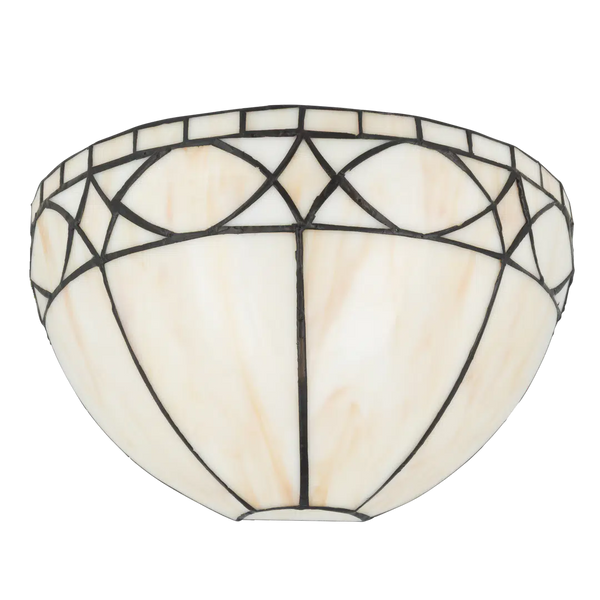 Tiffany wandlamp art deco rustig van glas in lood in crème- en wittinten, uitgeschakeld
