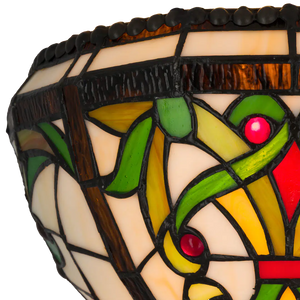 Tiffany wandlamp Sierlijke Ranken met Rood Ruitaccent – Crème, Groen & Rood – B 28,5 cm (Art. 7713)