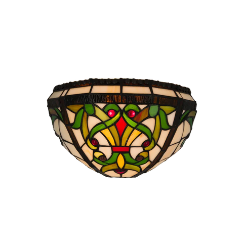 Tiffany wandlamp Sierlijke Ranken met Rood Ruitaccent – Crème, Groen & Rood – B 28,5 cm (Art. 7713)