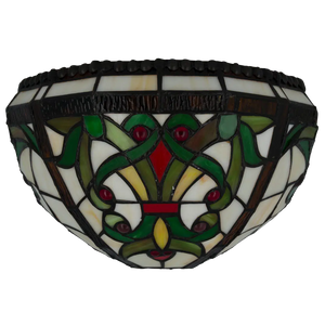 Tiffany wandlamp Sierlijke Ranken met Rood Ruitaccent – Crème, Groen & Rood – B 28,5 cm (Art. 7713)