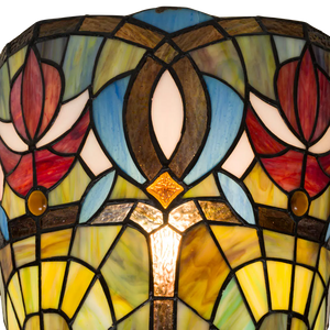 Tiffany Wandleuchte mit Blüten & Fächerbögen – Cremegelb, Rot & Blau – B 28 cm (Art. 7714)