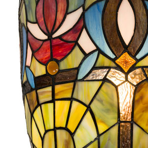 Tiffany Wandleuchte mit Blüten & Fächerbögen – Cremegelb, Rot & Blau – B 28 cm (Art. 7714)