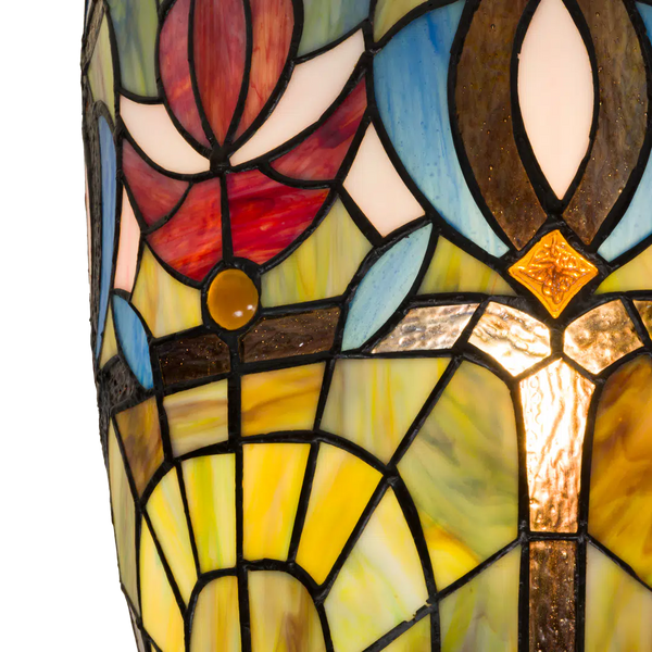 Tiffany Wandleuchte mit Blüten & Fächerbögen – Cremegelb, Rot & Blau – B 28 cm (Art. 7714)