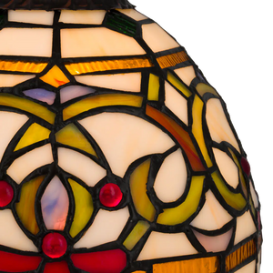 Tiffany Wandleuchte mit geschwungenen Ornamenten und gebogenem Arm – Creme, Bernstein & Rot – B 20 cm (Art. 7715)