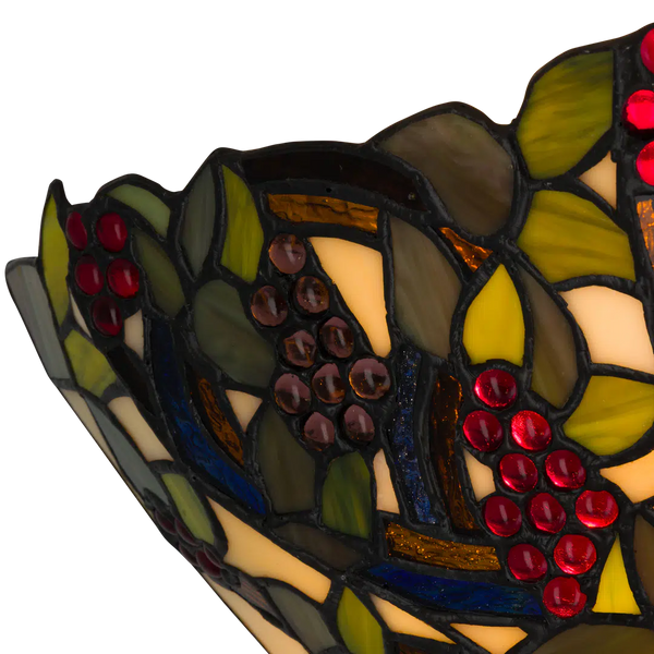 Tiffany Wandleuchte mit Weintrauben & Blättern – Creme, Grün & Rot – B 33 cm (Art. 7717)