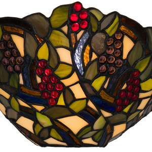 Tiffany Wandleuchte mit Weintrauben & Blättern – Creme, Grün & Rot – B 33 cm (Art. 7717)