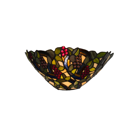 Tiffany Wandleuchte mit Weintrauben & Blättern – Creme, Grün & Rot – B 33 cm (Art. 7717)