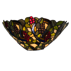 Tiffany Wandleuchte mit Weintrauben & Blättern – Creme, Grün & Rot – B 33 cm (Art. 7717)