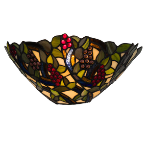 Tiffany Wandleuchte mit Weintrauben & Blättern – Creme, Grün & Rot – B 33 cm (Art. 7717)
