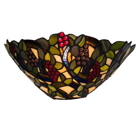 Tiffany Wandleuchte mit Weintrauben & Blättern – Creme, Grün & Rot – B 33 cm (Art. 7717)