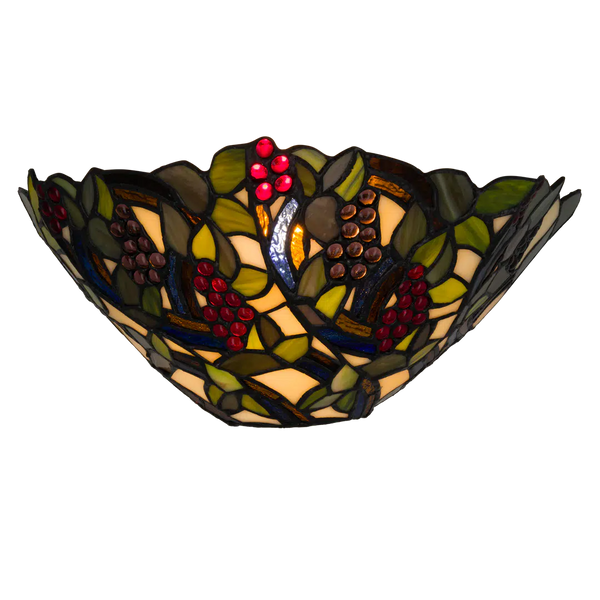 Tiffany Wandleuchte mit Weintrauben & Blättern – Creme, Grün & Rot – B 33 cm (Art. 7717)