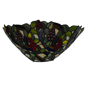 Tiffany Wandleuchte mit Weintrauben & Blättern – Creme, Grün & Rot – B 33 cm (Art. 7717)