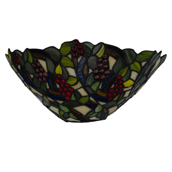 Tiffany Wandleuchte mit Weintrauben & Blättern – Creme, Grün & Rot – B 33 cm (Art. 7717)